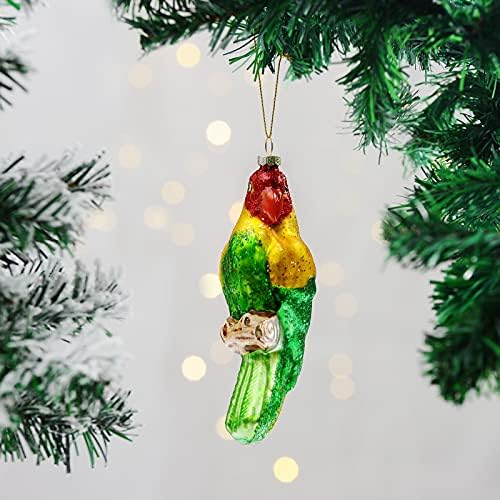 Микол Божиќни стакло разнесени украси за декорација на домови, фестивалски подароци, зелен папагал, подарок за семејство и пријатели.