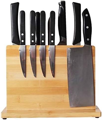 Двостран Бамбус Магнетски Нож Блок-Одговара На Сите Ножеви и Други Прибор до 8 - Заштедува Простор, Прикажува Ножеви, Ги Одржува