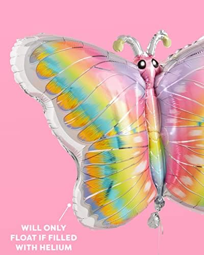 Xo, Fetti Rainbow Butterfly Foil Balloon - 35 “, 1 компјутер | пастелна градина роденденска забава украси, детски пикник забава, невестински