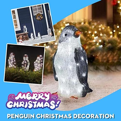 Осветлени Божиќни украси на отворено во дворот, украси за Божиќни пингвини од 3 парчиња со LED светла, вештачки пред-осветлен