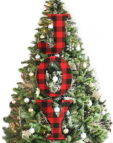 Bunny Chorus Божиќна радост украси дрвја украс, 3 парчиња црвено црно црно биволо проверете ги карирани украси, висечки декор за празник