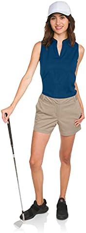 Кошула за голф без ракави за жени-суво вклопување за дишење на голф W/ 4-насочен ткаенина за истегнување, влага за влага и анти-ОДОР