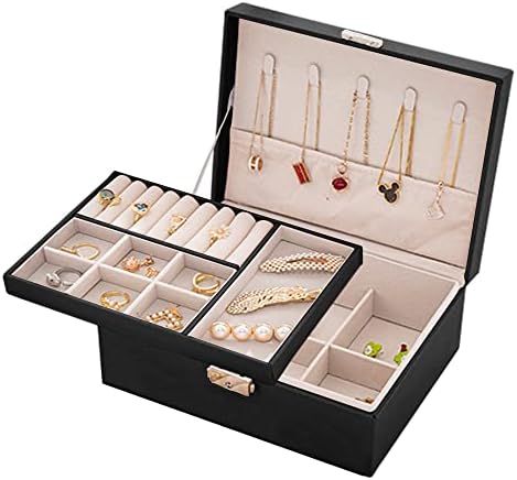 Организатор на кутии за накит Qktyb за жени девојки 2 слоја кутии за накит кожен накит кутија со заклучување на кутија за складирање на накит за отстранлив фиока за пр?
