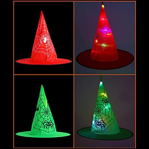 Qksky 4pcs Ноќта на вештерките LED осветлена капа на вештерки, симпатична тиква пајак веб -лилјак печатење висина блескава сјајна ламба капа за
