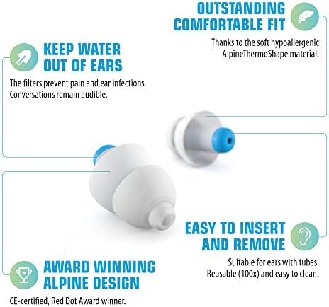 Алпско пливање за пливање за возрасни ушни приклучоци за пливање - Заштита на ушите од вода - Удобни водоотпорни уши со филтер