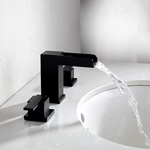 Мет црна/хром водопад од чешма бања бања тапа топла и ладна тапа за тапа за миксери поставена двојна држач три дупка