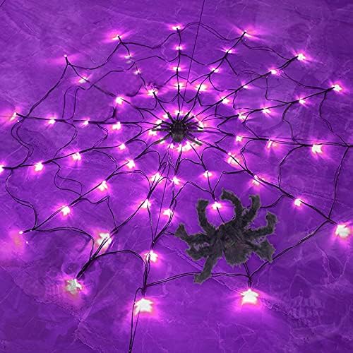 Anmeng Halloween Spider Web Decoration Light With Black Spider, Purple 3,93ft 70 LED пајак веб-светла-батерија, батерија, погодна за