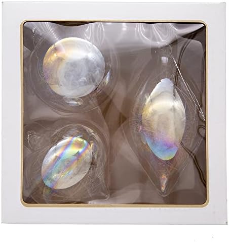 Kurt S. Adler Clear Iridescent топка, кромид и солза, сет за украси од 3 парчиња, 80мм