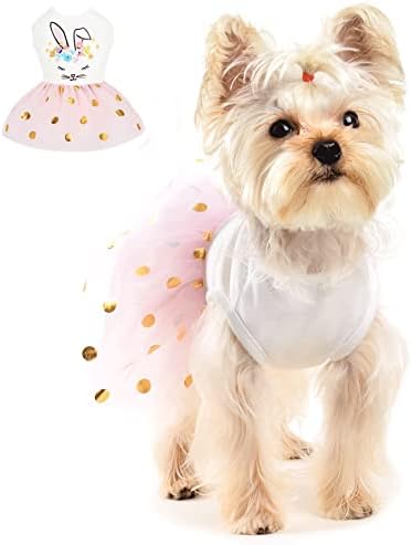 Облека за кучиња за мало девојче со средно кучиња, фустан од домашно кутре Туту, фустан од принцеза, розова облека за кучиња, девојче куче Велигденска