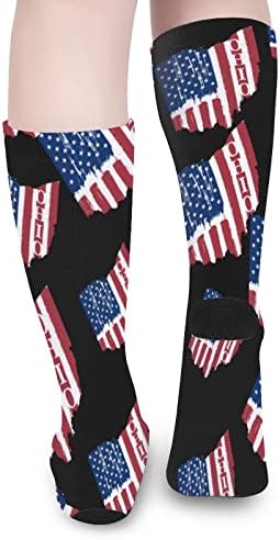Гроздобер Охајо Државно Американско Знаме Печатени Чорапи Што Одговараат На Боја Атлетски Чорапи Високи Колена За Жени Мажи