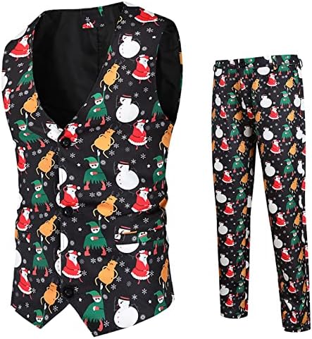 XZHDD Божиќни костуми Постави за мажи, Xmas Дедо Мраз Снегулка за печатење на половини за панталони поставува деловни обични облеки поставени