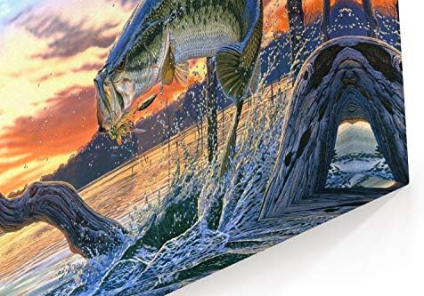 Приксас печати голема уста бас риба платно wallиден декор, сликарство за дневна соба галерија завиткана, сина 20х30 инчи
