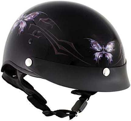 Hotешки лајки HLT70 Сјајно црна „Виолетова пеперутка“ Напредна точка мотоцикл половина шлем за мажи и жени велосипедисти - среден