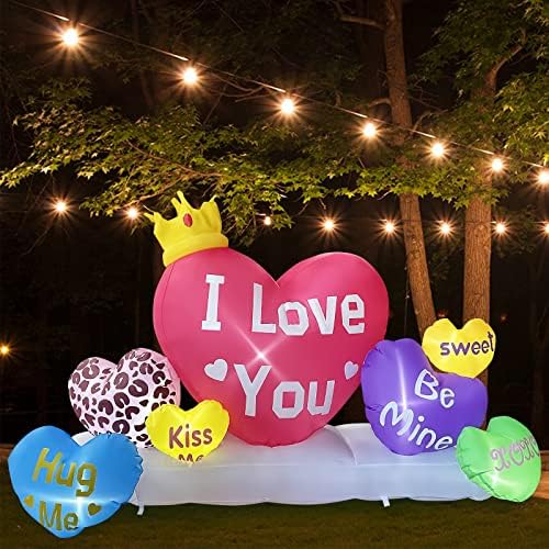 Zxswonly 6 ft Денот на вineубените на надувување Слатко срце, Денот на вinesубените разнесени украси во дворот, внатрешни LED светла романтичен