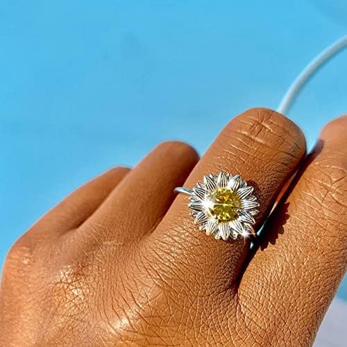2023 Личност Дејзи сончоглед Циркон прстен сладок цвет отворен прстен ќерка ringsвони со монистра што се вртат прстени жени