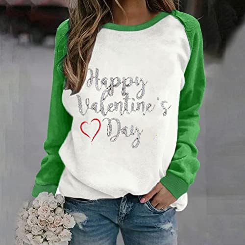 Среќни врвови на денот на в Valentубените за жени во боја блок со долги ракави кошули слатки наставници џемпери лабави обичен