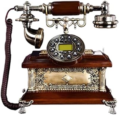 Gayouny цврсто дрво Ретро Телефонски електронски bellвонче за внатрешни работи на фиксна телефонска канцеларија Класичен фиксен телефон