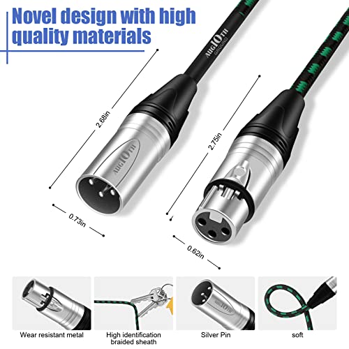 Augioth XLR до XLR PRO MIC CABLE Машко до женски XLR кабел 3-пински зелен избалансиран заштитен микрофон кабел за засилувач миксер, системи