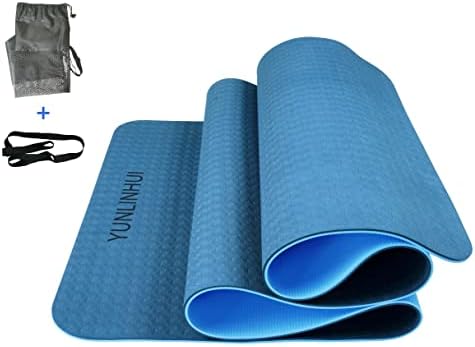 Yunlinhui TPE Јога МАТ Двоен едностран не -лизгачки јога мат погоден за почетници и мажи и жени со професионално ниво, јога мат, со носење лента и торба за складирање （72 LX24