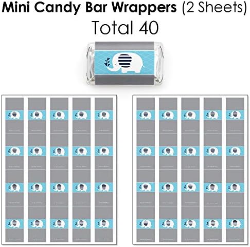 Синиот слон - мини бонбони бар -обвивки, налепници за тркалезни бонбони и налепници за кругови - момче бебе туш или роденденска забава за