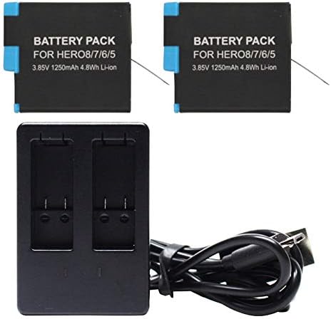 2-пакет AHDBT-801 Батерија и 1 Замена на полначот за GoPro Hero5 Сребрена камера-Компатибилен со SPJB1B целосно декодирана батерија и полнач