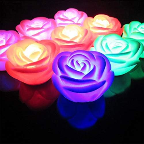 Solustre LED чајни светла табела ноќна светлина за спална соба, 5 парчиња предводена светлина симулирана ламба во форма на роза Електронска