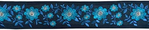 IBA IndianBeautifulart Blue Floral Ribbon Trim Tape Take Laces за занаети DIY Sweying Craft од 3 двор-3 инчи