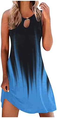 Ruziyoog жени лето кратко мини фустан трендовски цветни печатени резервоари без ракави, облечен случај, лабава лабава клуч за торбичка