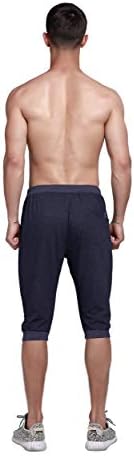 Ysento машки памук обичен 3/4 џогер кој работи капри панталони под коленото салата за вежбање шорцеви патенти џебови