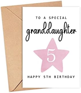 Moltdesigns на специјална внука - среќна 5 -та роденденска картичка - 5 -годишна возраст - петгодишна - розова симпатична девојче Подарок
