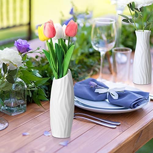 Mimorou 24 парчиња композитни пластични цветни вазни керамички изглед пластична вазна декоративна бела вазна нераскинлива цветна вазни централни