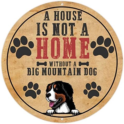 Смешни Куче Метал Знак Плакета Куќа Не Е Дом Без Голема Планина Куче Круг Миленичиња Врата Закачалка Со Куче Цитат Ретро Метал