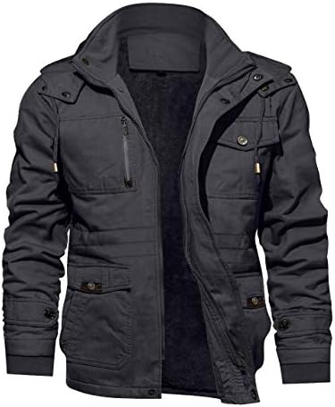 Машка јакна за машка јакна-вообичаена зимска памучна воена јакна го задебели карго-палто со качулка