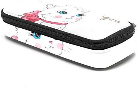 Убава симпатична мала мачка девојка кожа молив со молив, торба со пенкало со двојна вреќа за чување торби за чанти за училишна