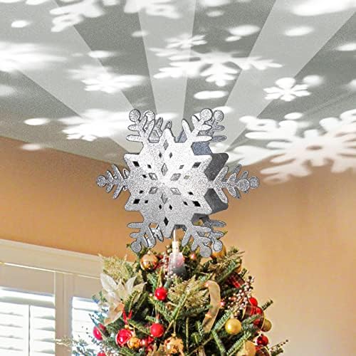 Божиќна дозвола од Peiduo 10 Сјајно сребрена шуплива снегулка на новогодишни елка на горните светла со ротирачки снегулки Проектор за