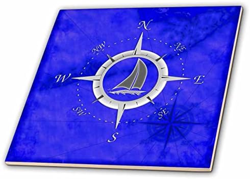 3дроза Кул наутички компас роуз дизајн на сина карта На Флорида Кис. - Плочки