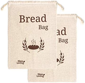 Екстра Големи Нови Живи Органски Ленени Памучни Кеси за Леб | 44х35 см | 2 х Кеси За Леб За Повеќекратна Употреба | Торба За Складирање Храна