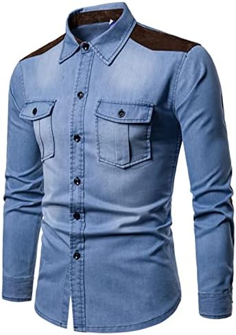Jeke-DG тексас шек јакна со долги ракави кошули фармерки за бизнис бренд копче надолу облечена облека крпеница каубојски пад на облеки