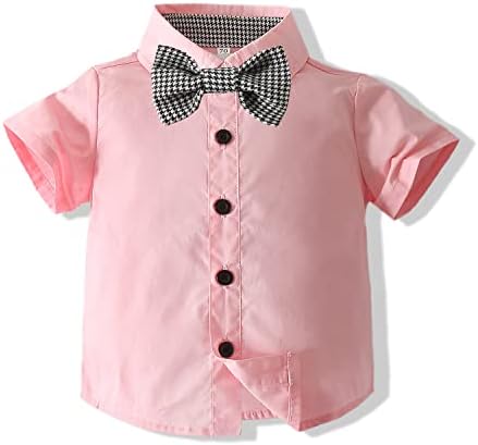 Tommelise Baby Baby Gentleman Outfits костуми, кошула со кратки ракави за новороденчиња+биб панталони+лак за врзување на облеката