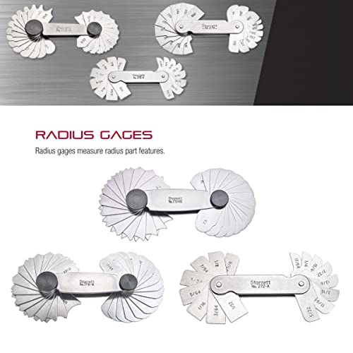 Сетот на Starrett Radius Gage вклучува 167AH и S167B со 110 држач за конвексни и конкавни радии - не'рѓосувачки челик, 25 мерачи,