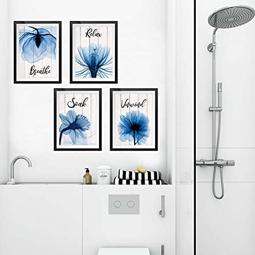Fwk дрвен под синиот елегантен лале релаксирајте се натопено одмотани, дишете бања wallид декор, уметност отпечатоци бања спа жена девојка