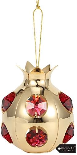 Маташи 24к злато позлатен овошје украс со црвени кристали што висат Божиќен украс совршен за Суккот, празници, украси за домови,