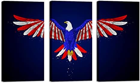 Wallидна уметност за дневна соба, маслено сликарство на платно Големо врамен ден на независност Ден на орел Американско знаме