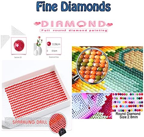 Дијамантски комплети за сликање за возрасни, цветна дијамантска уметност деца почетник DIY 5D боја по броеви, големи целосни дупки со дијамантски