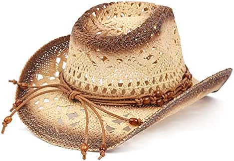 Tovoso слама каубојска капа за жени и мажи со облик-западниот каубојски капа