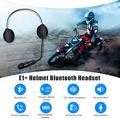 Слушалница за мотоцикли EJEAS E1+ Bluetooth, Bluetooth 5.1 звучник за шлемот со автоматска одговарање на повик и функција за намалување