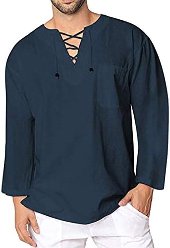 XXBR 2021 кошули за мажи, есенска машка чипка Хенли против вратот влече памучна постелнина за лекови на плажа со џебови со џебови