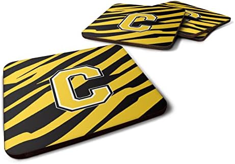 Богатствата НА каролина CJ1026 - CFC сет од 4 Монограм - Тигарска Лента - Црни Златни Подлоги За Пена Почетна Буква C, 3 1/2 x 3 1/2, разнобојни