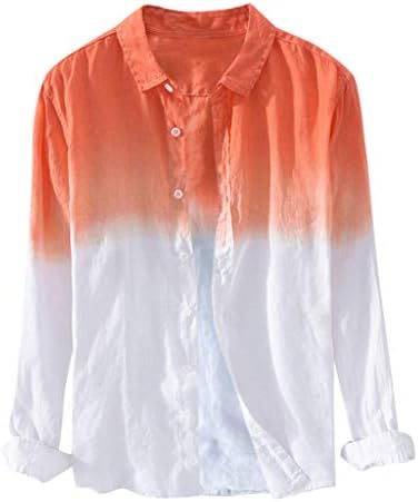 Кошули со постелнина XXBR за мажи, пролетен долг ракав градиентско копче за крпеница надолу лето на плажа врвови обична кошула