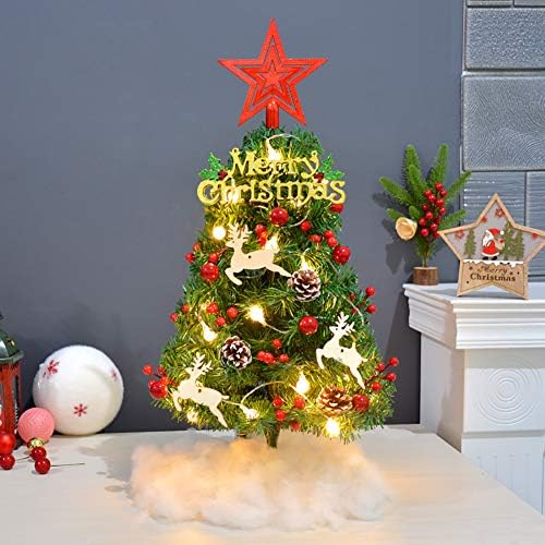 Tabletop Божиќно дрво, вештачко мини-осветлен бор на елката со LED светла и украси, еколошки ПВЦ, батерија оперирана-c 60см